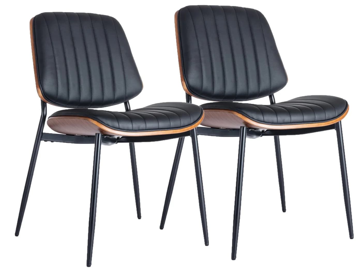 SeedWave Esszimmerstuhl 2er Set Schwarz PU-Leder Mid-Century - Bild 2