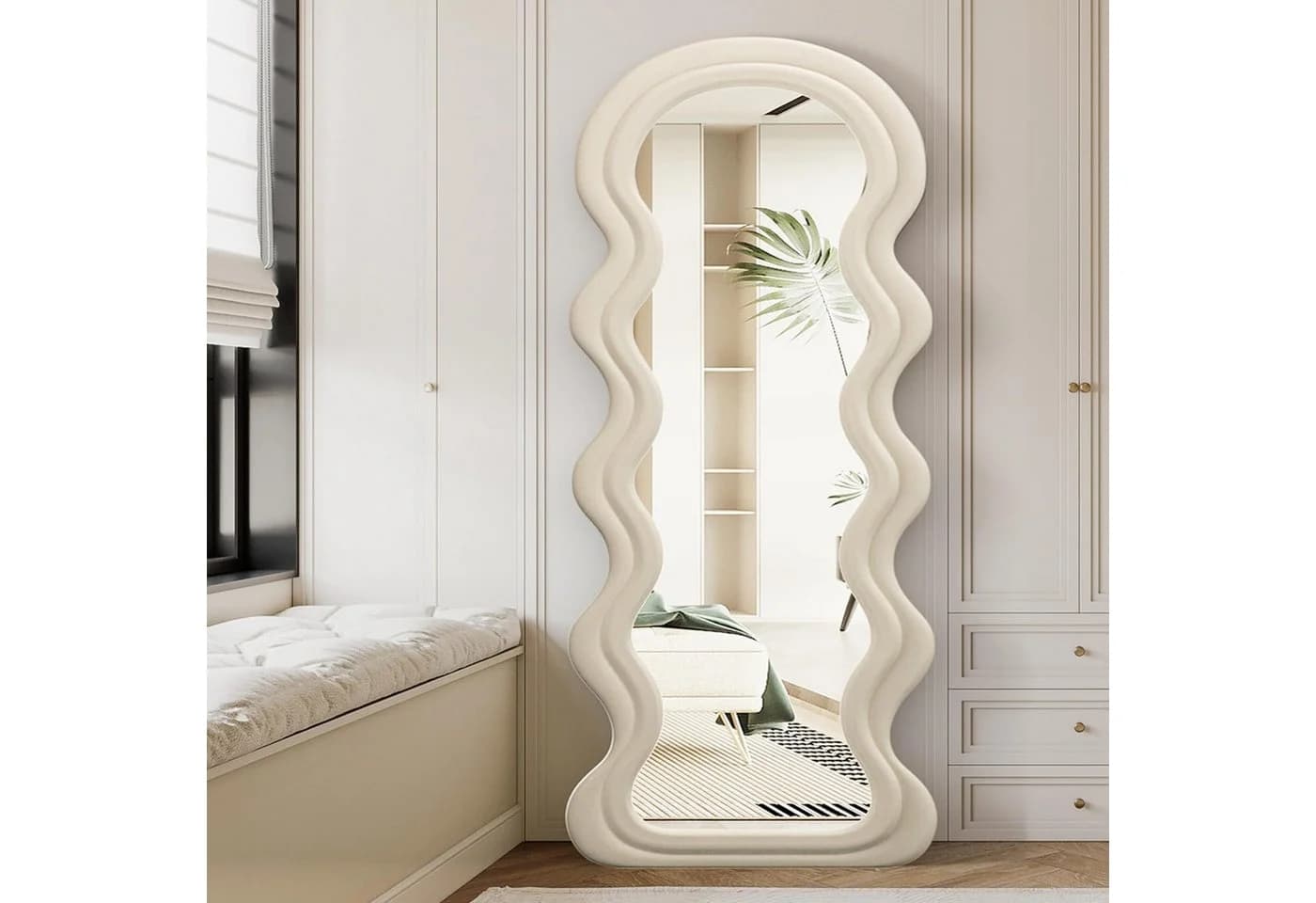CASSILANDO Ganzkörperspiegel Wellendesign Holzrahmen Samtstoffrahmen - Bild 2