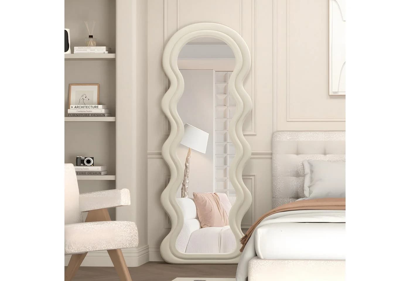 CASSILANDO Ganzkörperspiegel Wellendesign Holzrahmen Samtstoffrahmen - Bild 3