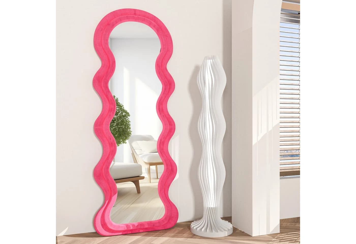 CASSILANDO Ganzkörperspiegel Wellen-Design Rosa Holzrahmen - Bild 2