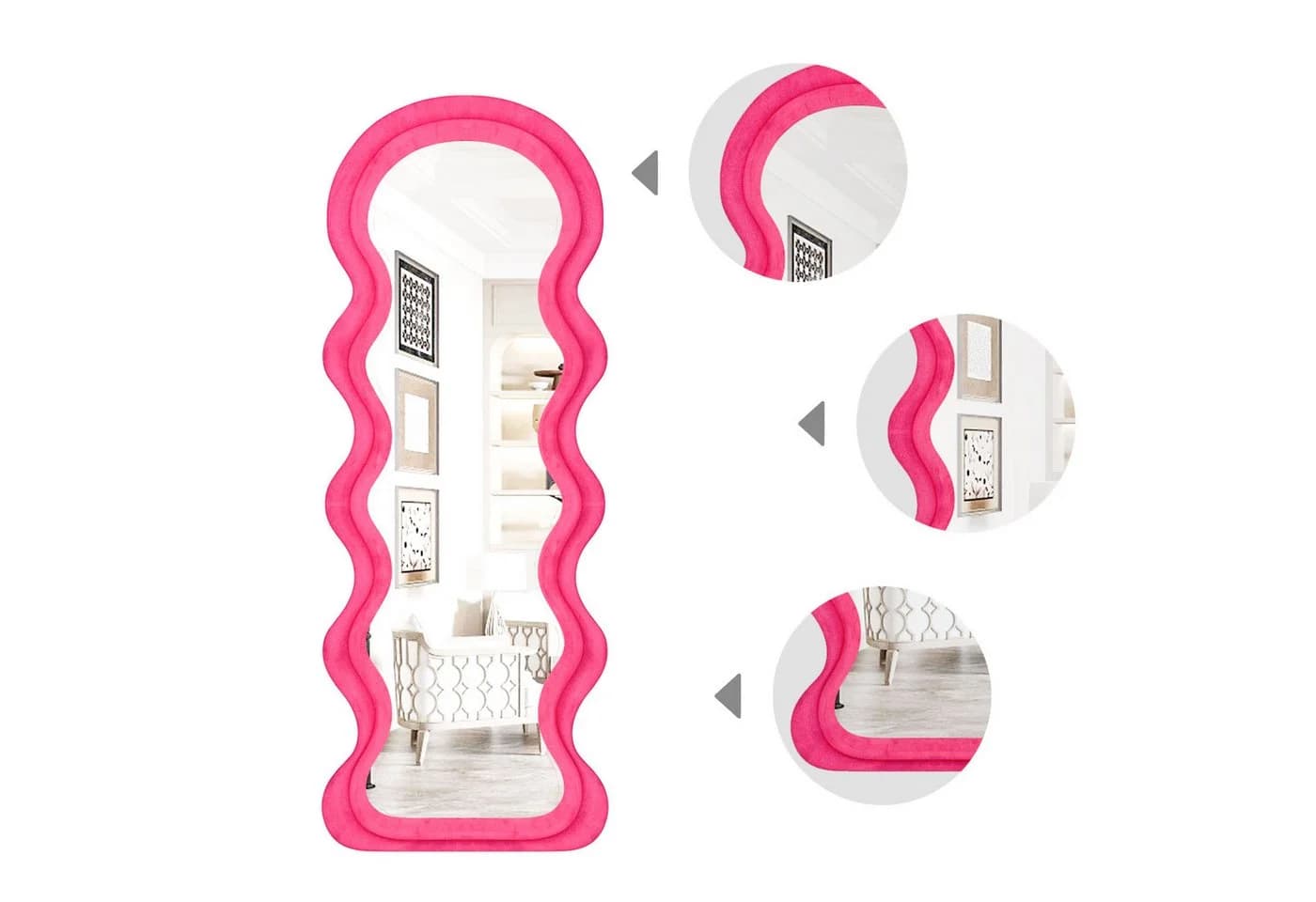 CASSILANDO Ganzkörperspiegel Wellen-Design Rosa Holzrahmen - Bild 4