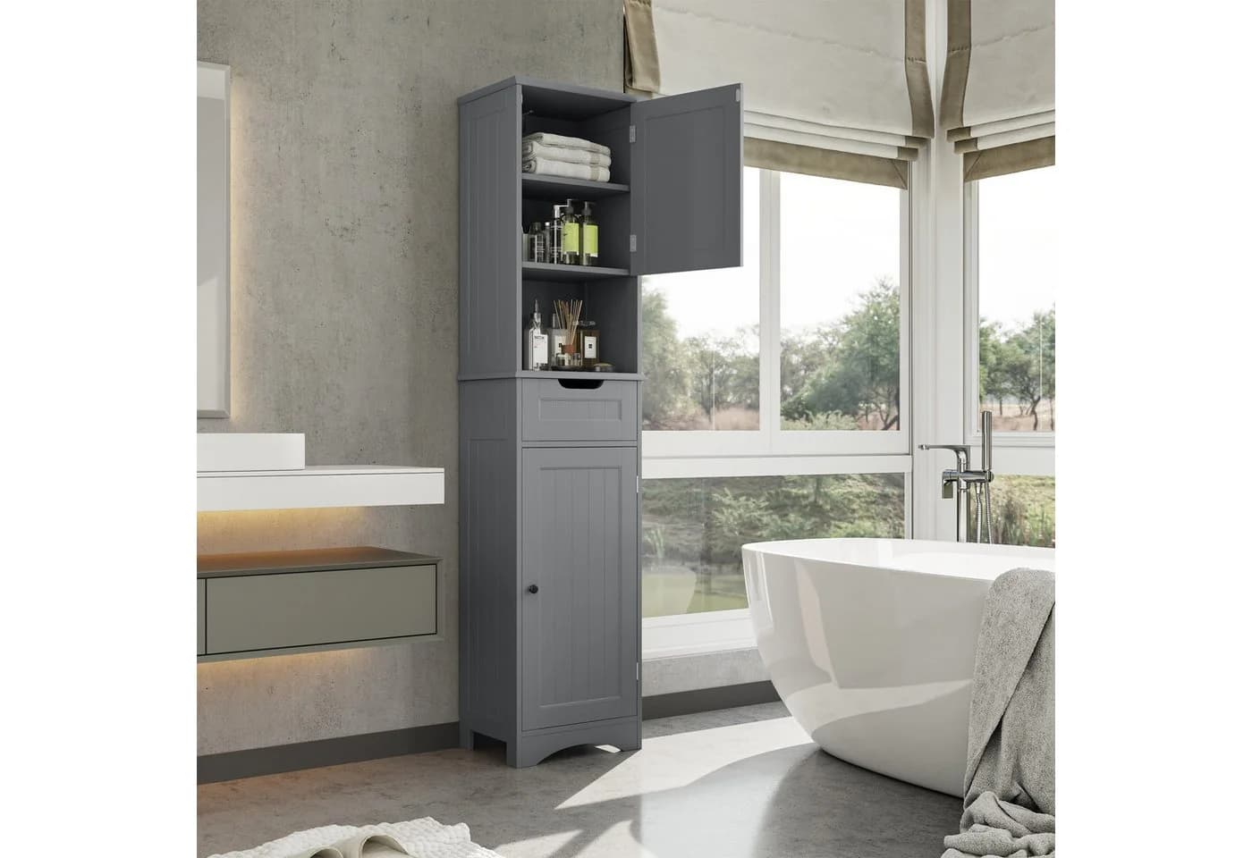 Bealife Hochschrank 170/170.6cm Badezimmerschrank Weiß