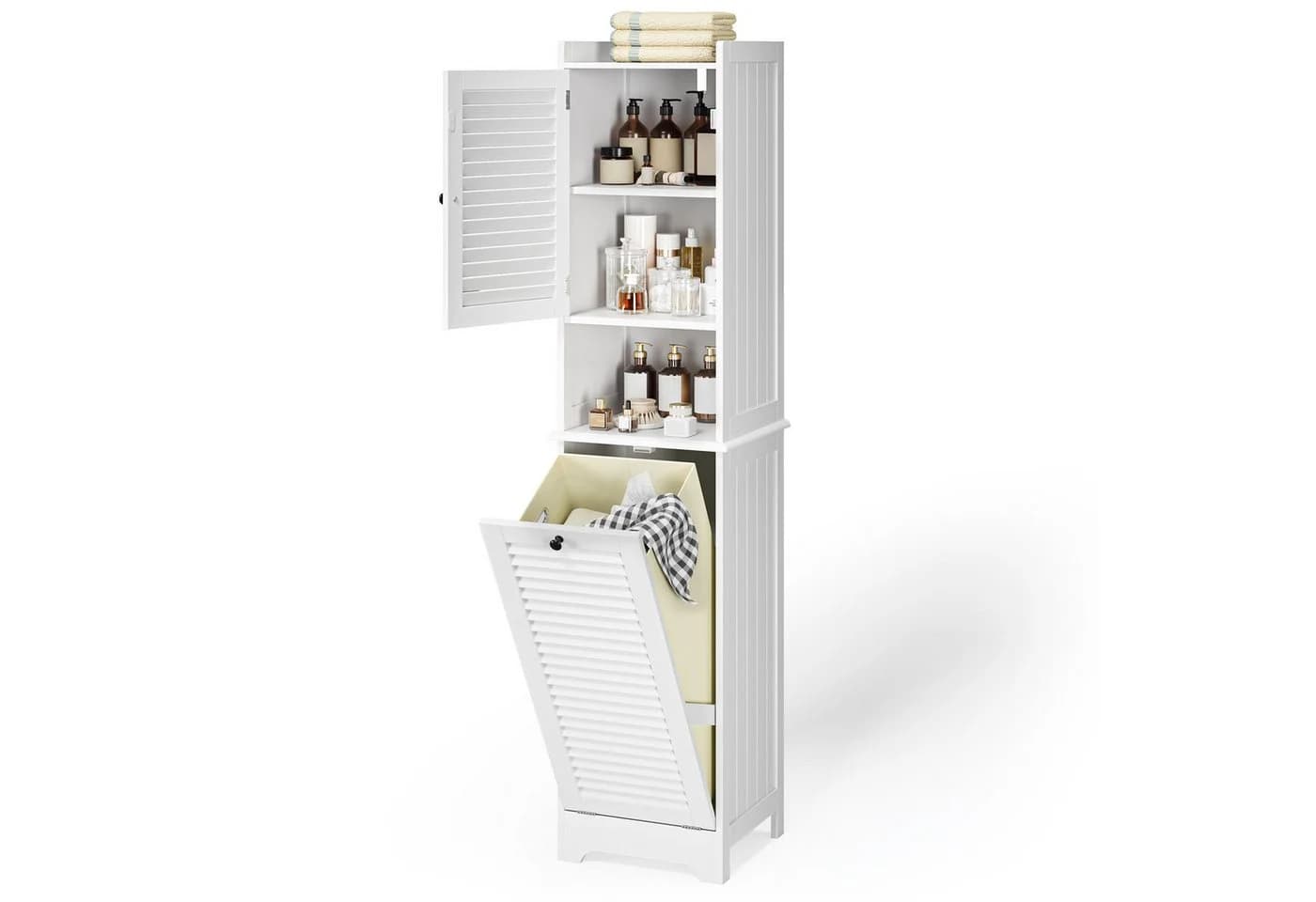 Bealife Badkommode mit ausklappbarem Wäschekorb Weiß Modern - Bild 2