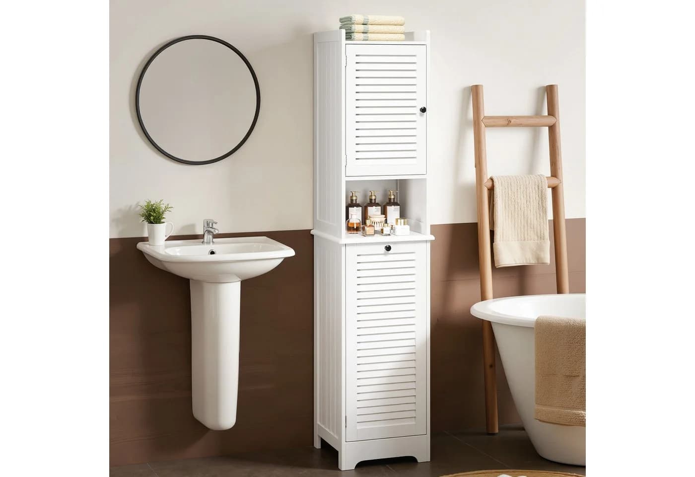 Bealife Badkommode mit ausklappbarem Wäschekorb Weiß Modern - Bild 3