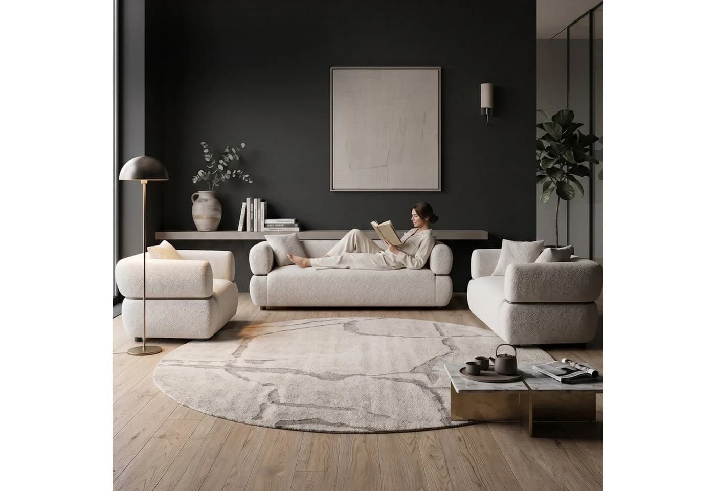 gowoll Sofa Polstergarnitur 3-2-1 Creme-Weiß mit Relaxfunktion