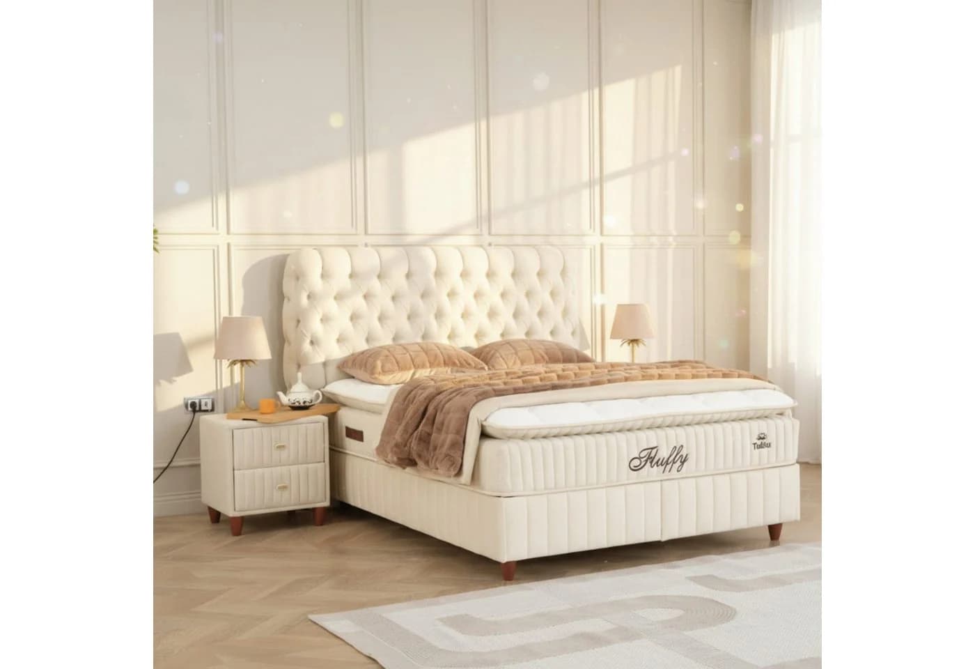 gowoll Boxspringbett Fluffy mit Matratze H3 & Bettkästen