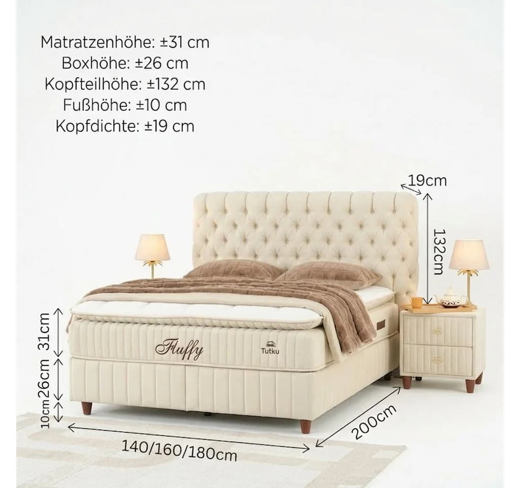 gowoll Boxspringbett Fluffy mit Matratze H3 & Bettkästen - Bild 5