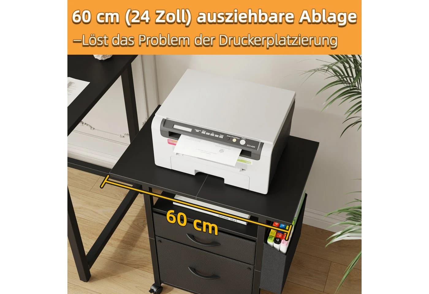 OYRREU Aktenschrank mit 2 Stoffschubladen & Seitentasche, rollbar, Mehrzweck - Bild 4