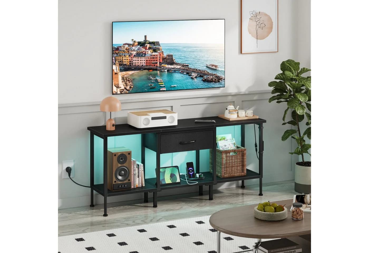 OYRREU TV-Schrank 120cm Schwarz LED-Beleuchtung - Bild 2