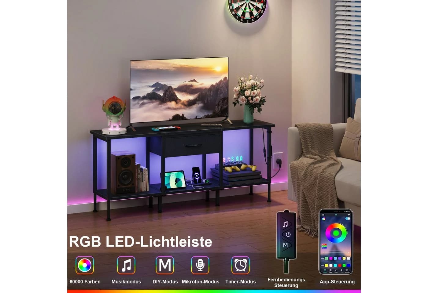 OYRREU TV-Schrank 120cm Schwarz LED-Beleuchtung - Bild 5