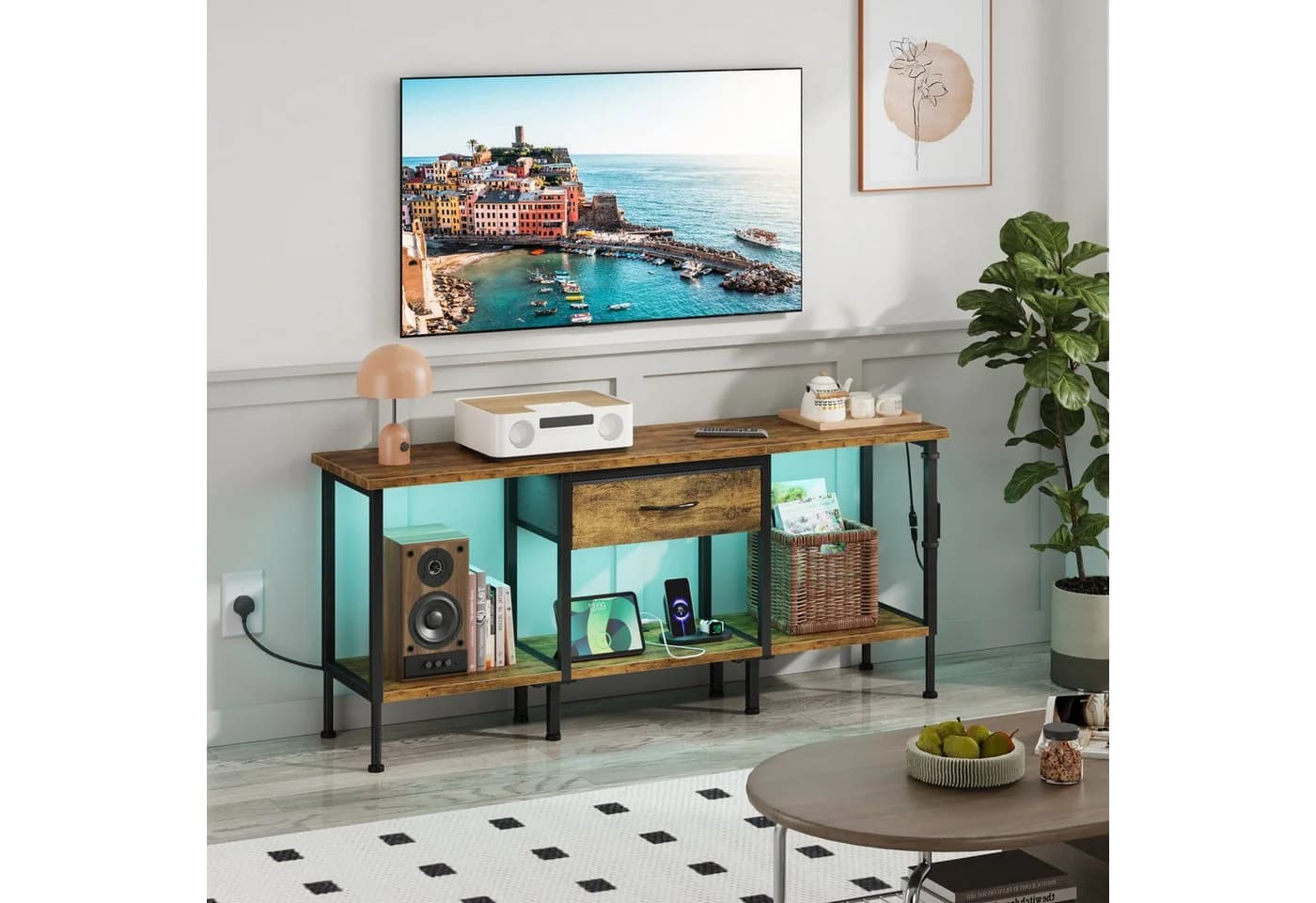 OYRREU TV-Schrank 120cm Braun LED-Beleuchtung App-gesteuert - Bild 2