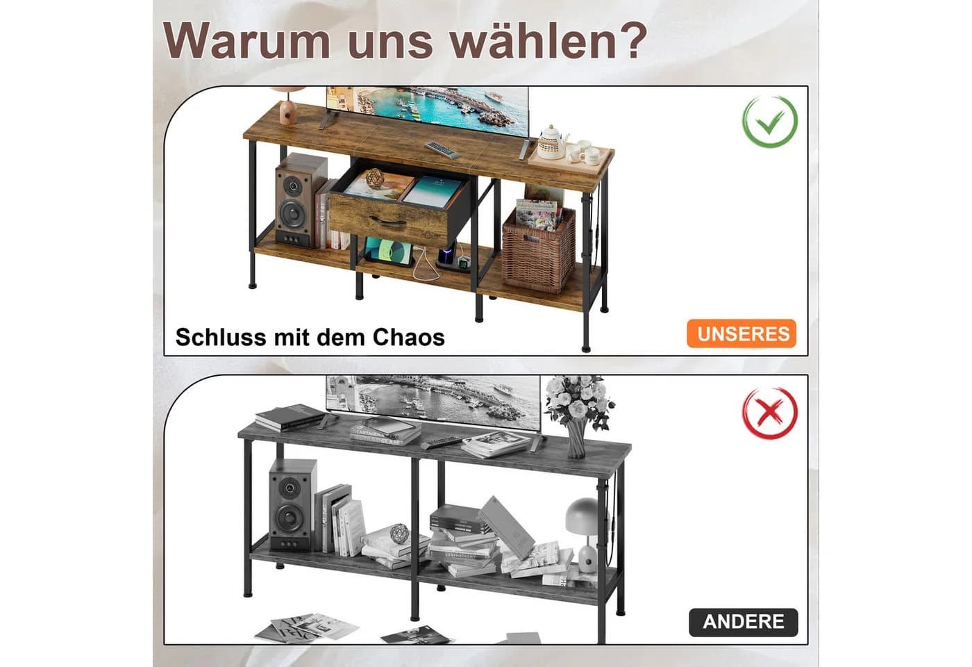 OYRREU TV-Schrank 120cm Braun LED-Beleuchtung App-gesteuert - Bild 4