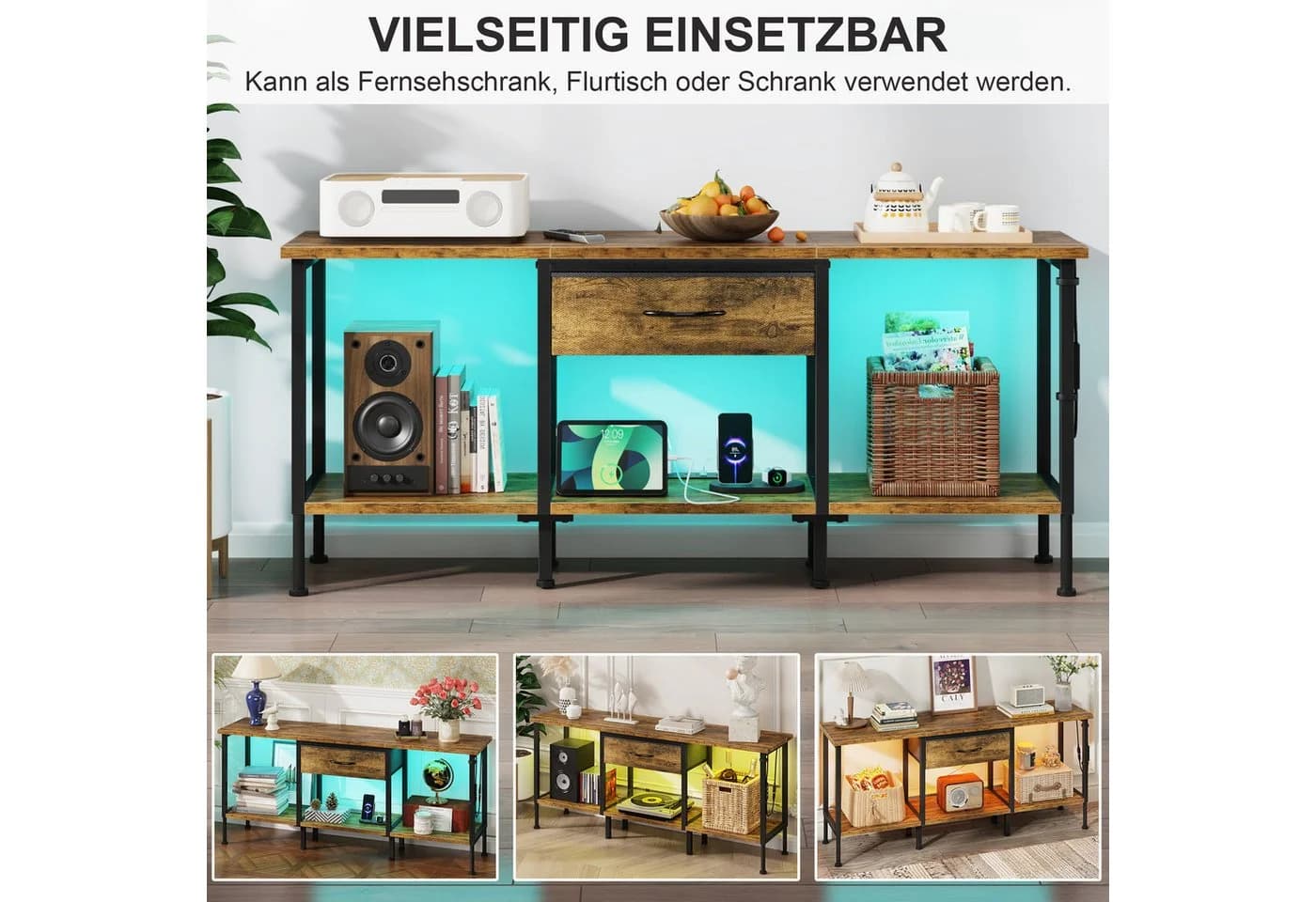 OYRREU TV-Schrank 120cm Braun LED-Beleuchtung App-gesteuert - Bild 5
