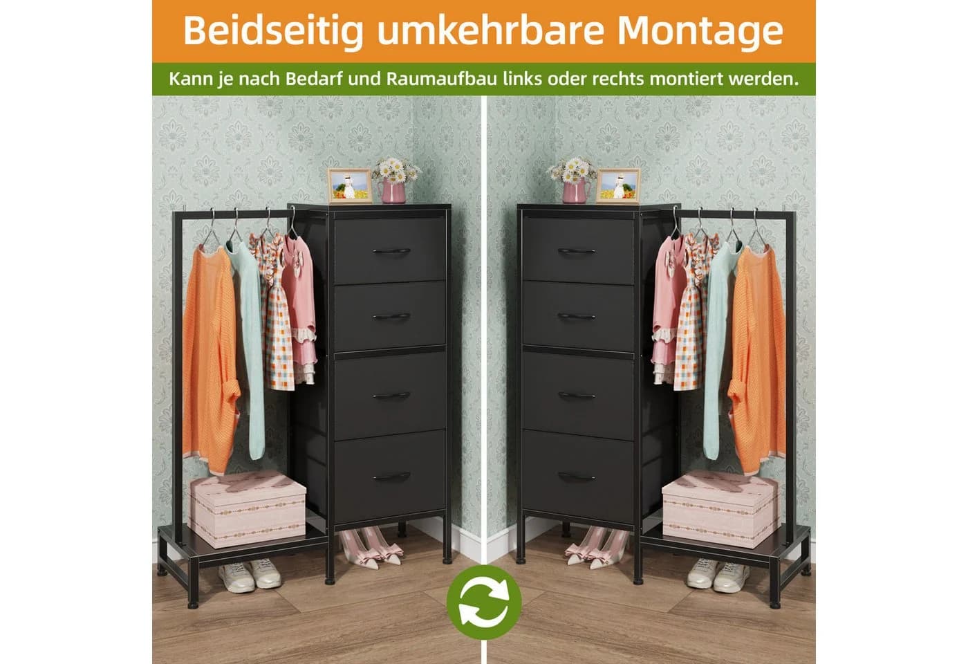 OYRREU Kinderkleiderschrank 3-in-1 Kommode mit Kleiderstange & Schuhregal - Bild 5