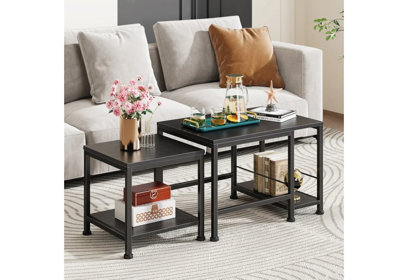 OYRREU Couchtisch stapelbarer Satztisch Set Schwarz Metall - Bild 2