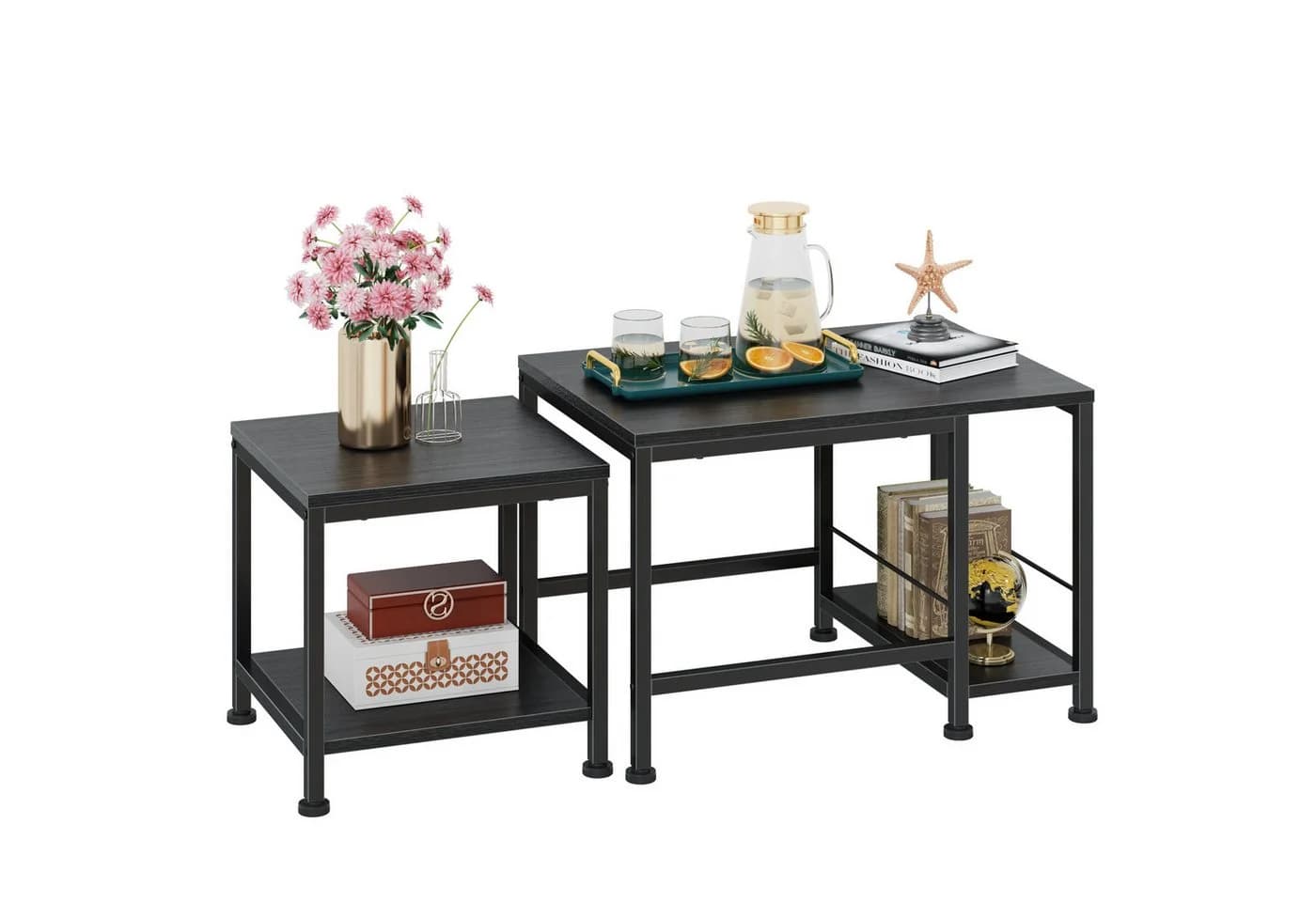 OYRREU Couchtisch stapelbarer Satztisch Set Schwarz Metall - Bild 3