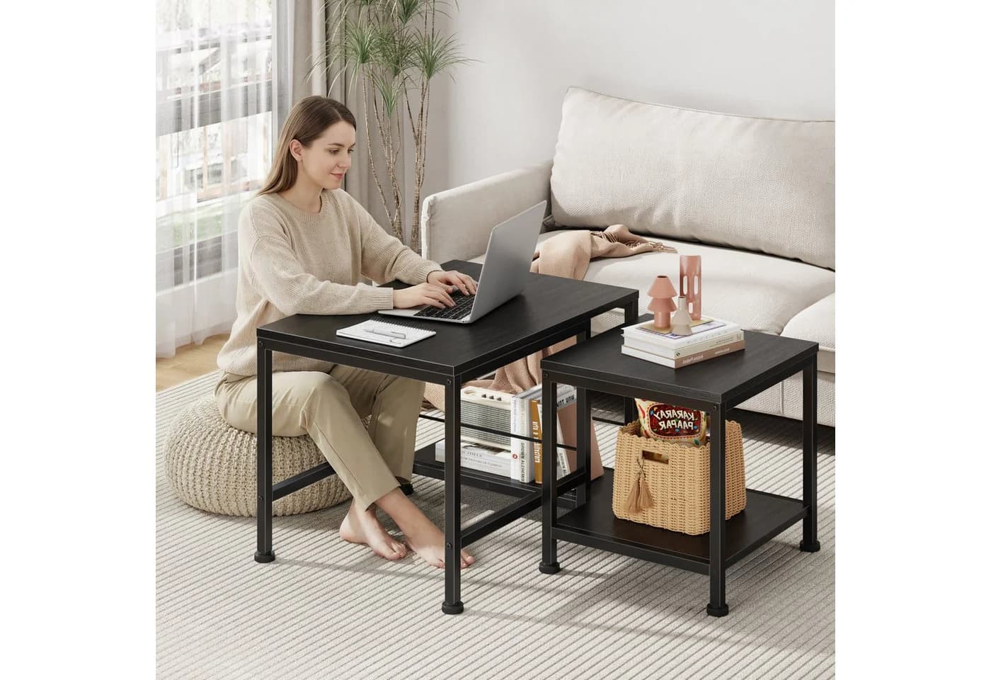 OYRREU Couchtisch stapelbarer Satztisch Set Schwarz Metall - Bild 4