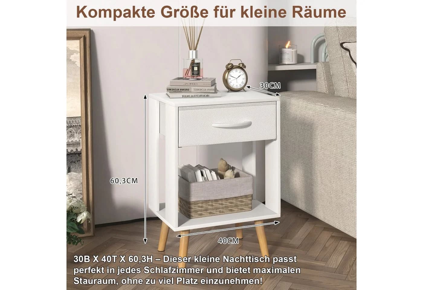 OYRREU Nachttisch-Set 2er Weiß/Rustikholz