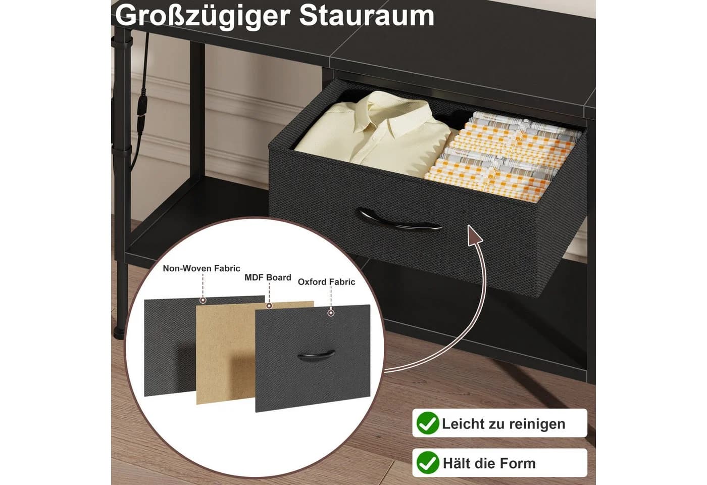 OYRREU TV-Board 120cm Schwarz mit LED-Beleuchtung & USB - Bild 5