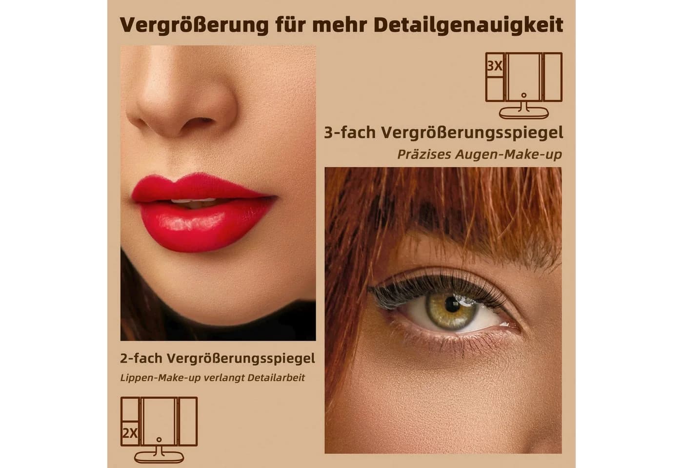 OYRREU Schminktisch mit 5 Stoffschubladen, 104 cm, LED-Beleuchtung, weiß - Bild 4