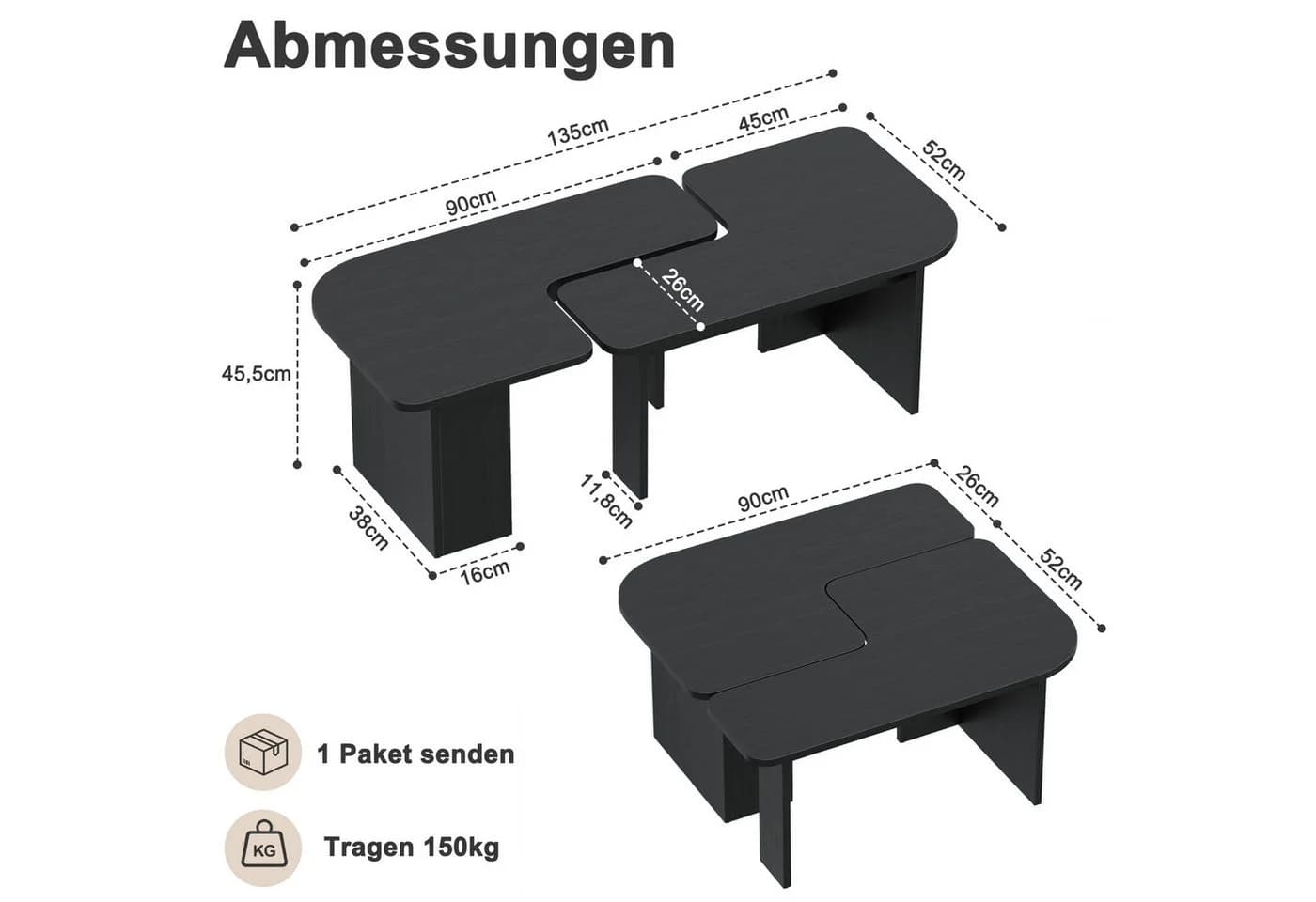 OYRREU Modulares Couchtisch-Set 2-tlg. Schwarz Holzoptik