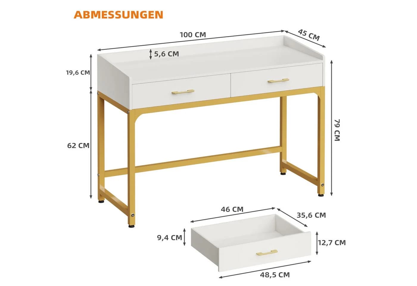 OYRREU Schreibtisch mit Schubladen und Monitorständer Weiß