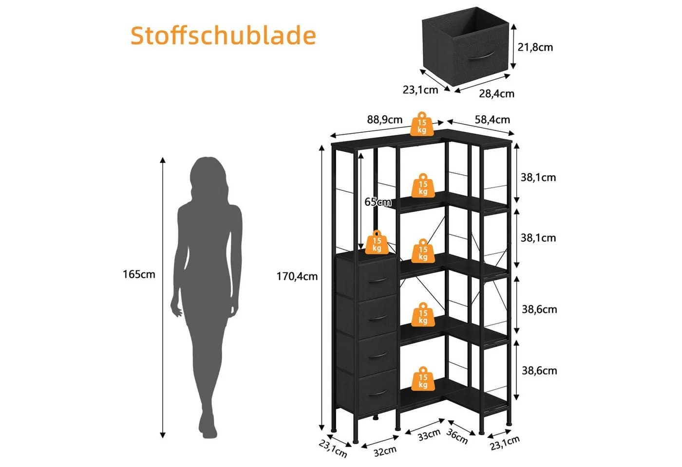 OYRREU Mehrzweckregal 10 Fächer & 3 Schubladen Industrial Schwarz
