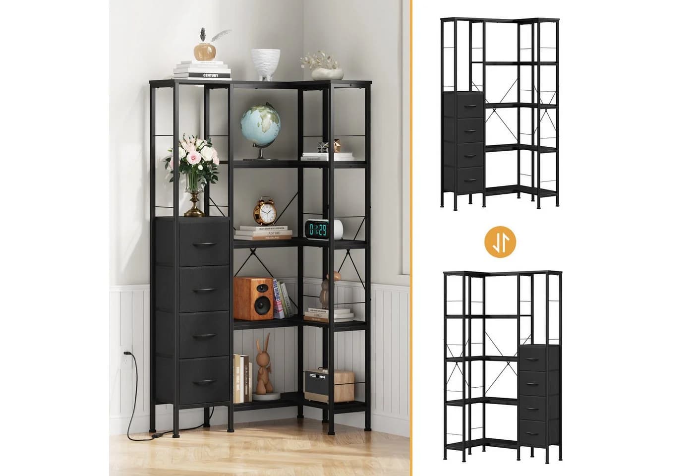 OYRREU Mehrzweckregal 10 Fächer & 3 Schubladen Industrial Schwarz - Bild 5