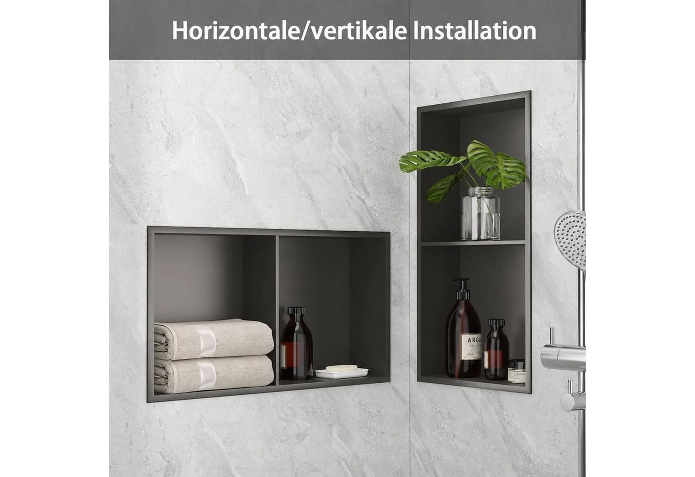 SaniteModar Duschnische Edelstahl Grau Schwarz Silber 60x30x10 cm - Bild 3