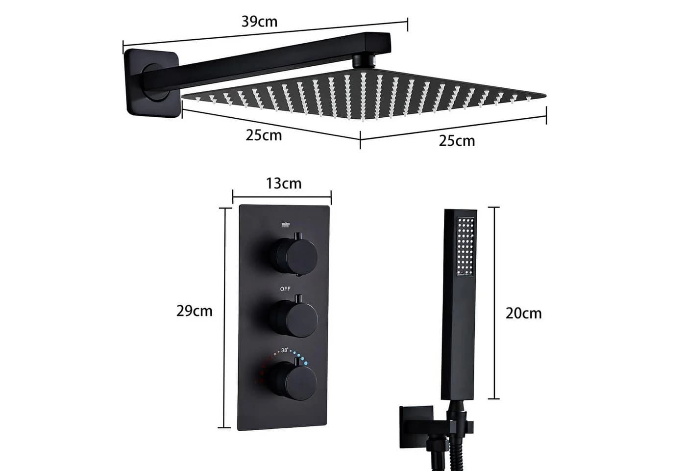 SaniteModar Thermostatisches Duschsystem Schwarz mit Kopfbrause
