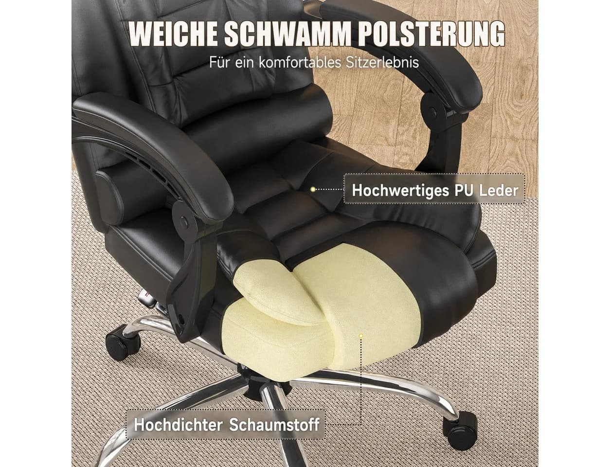 ZAISZE Chefsessel Bürostuhl Schwarz Ergonomisch mit Neigefunktion - Bild 3