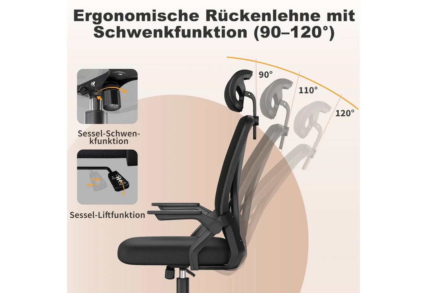 ZAISZE Bürostuhl Ergonomisch Höhenverstellbar mit Wippfunktion - Bild 3