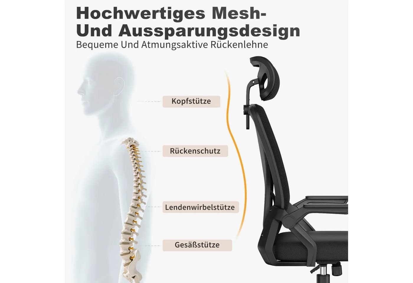 ZAISZE Bürostuhl Ergonomisch Höhenverstellbar mit Wippfunktion - Bild 5