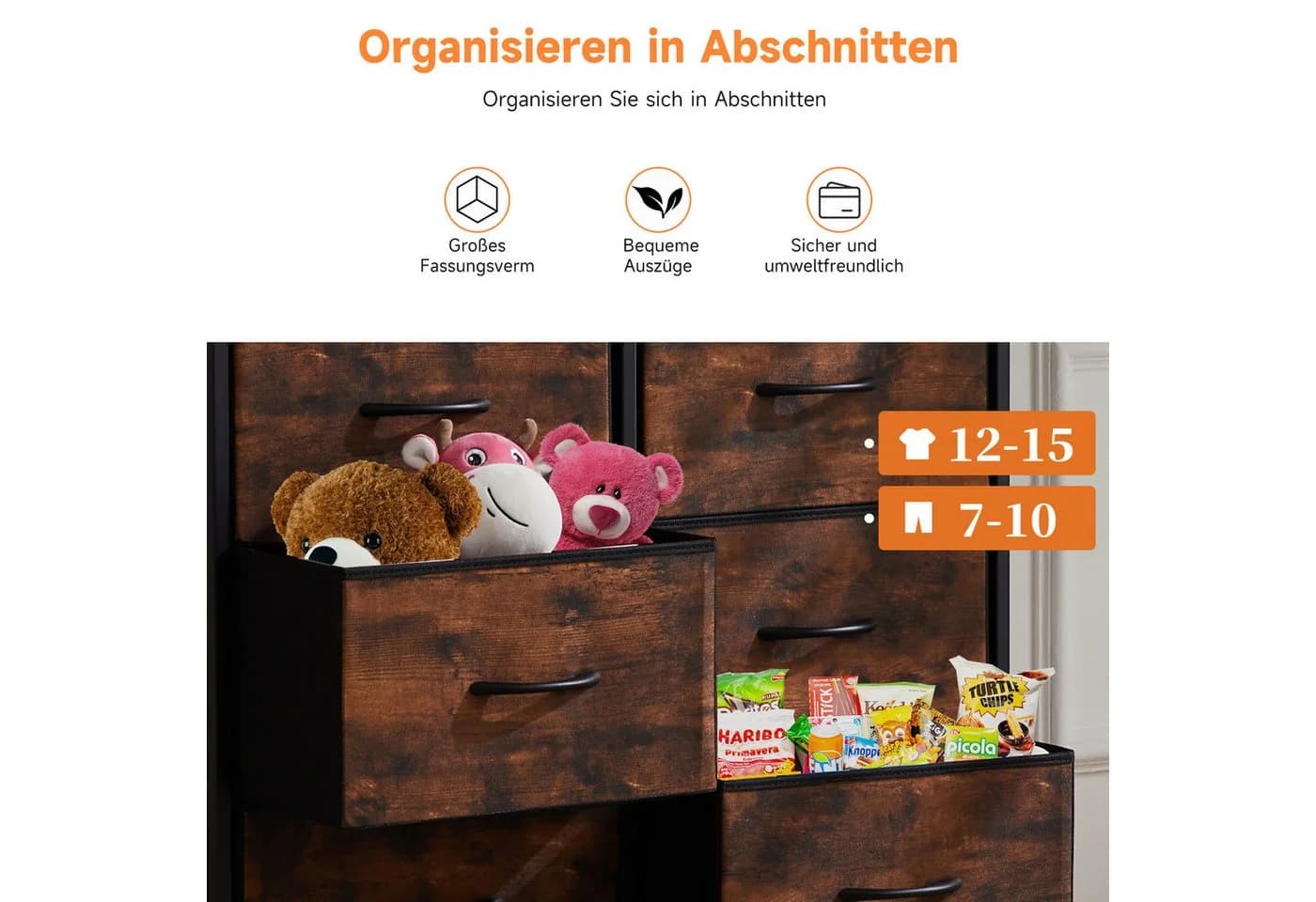 SURFOU Schubkastenkommode 8 Schubladen Vintage Braun Stahl