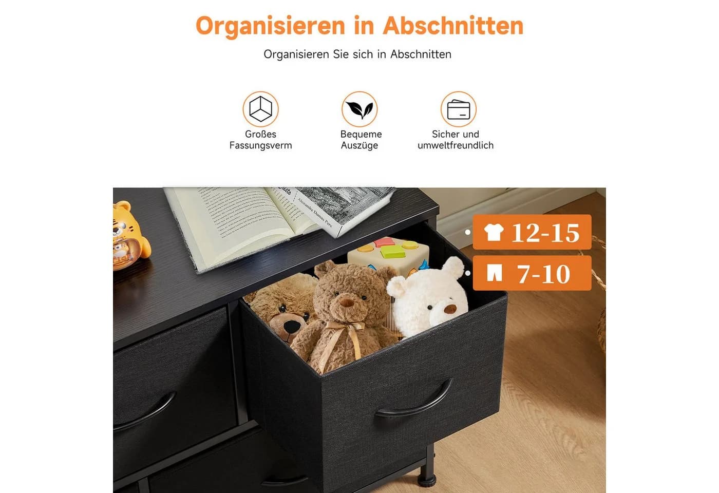 SURFOU Schubkastenkommode mit 5 Schubladen Schwarz Vintage