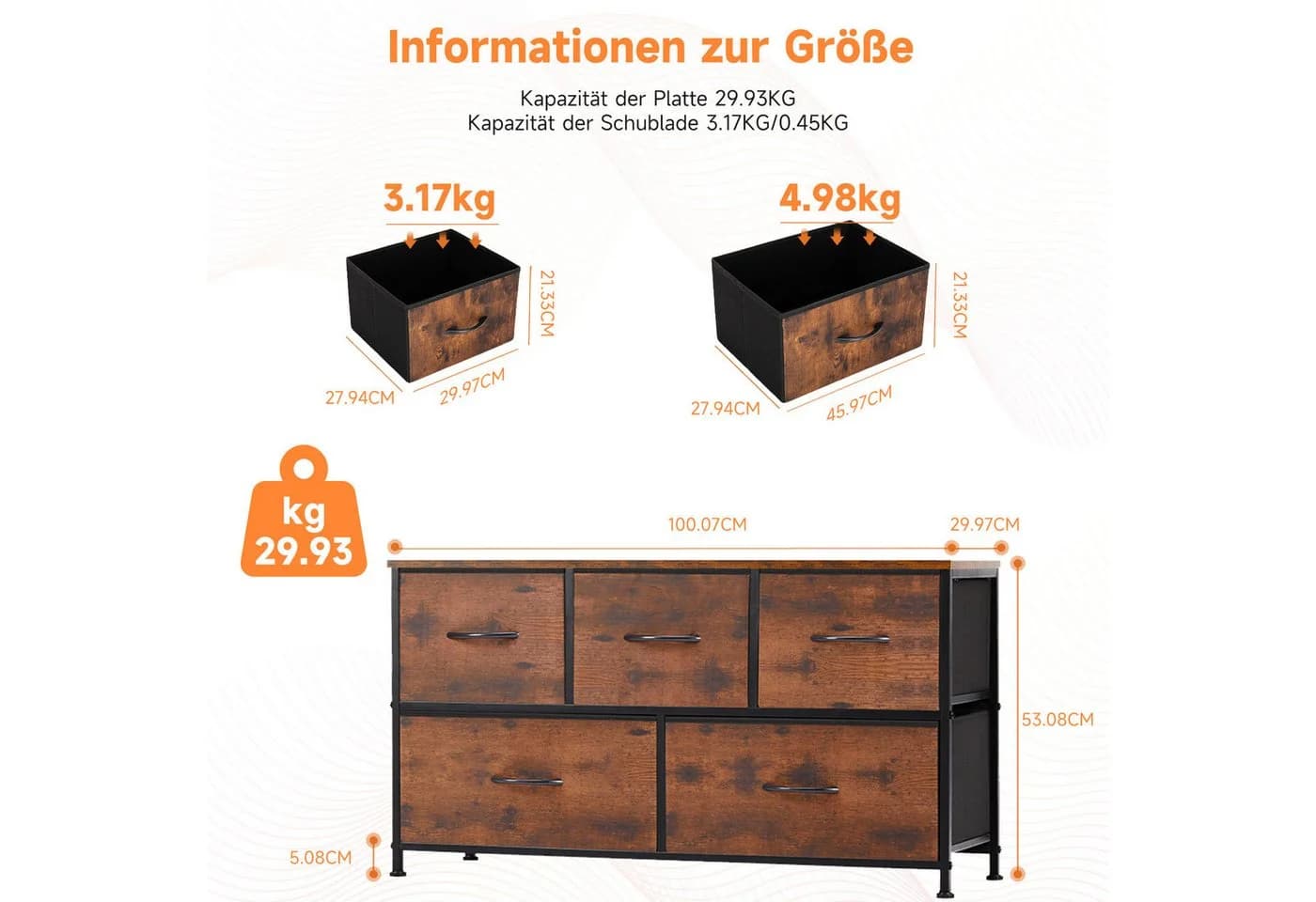 SURFOU Schubkastenkommode Kommode mit 5 Schubladen Sideboard Mehrzweckschrank Schubladenschrank - Bild 3