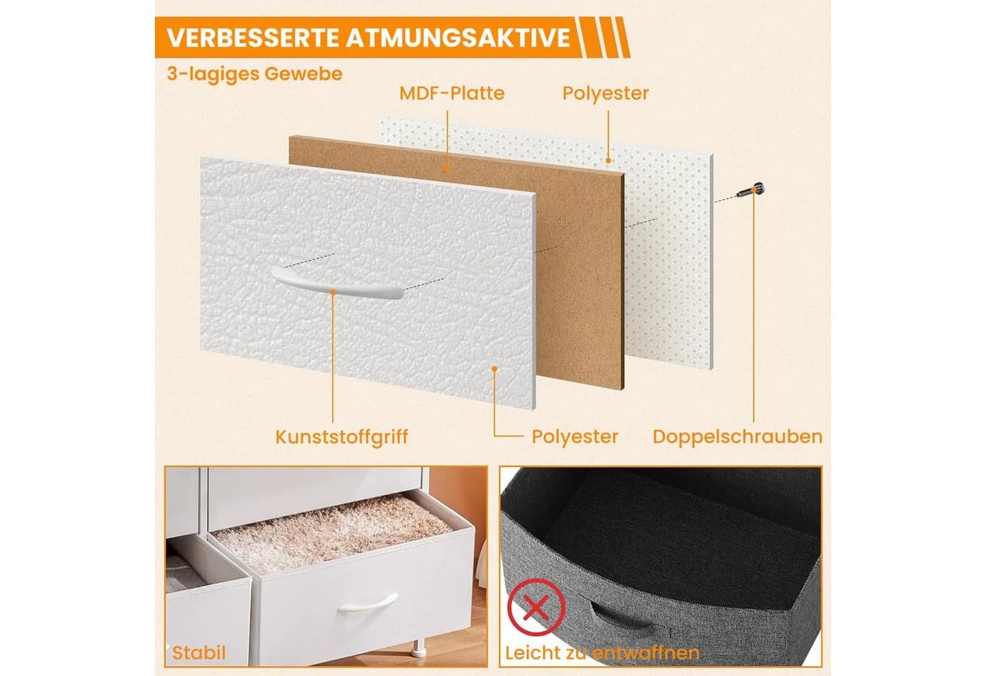 DUMOS Kommode Stoffkommode mit 4 Schubladen - Bild 4