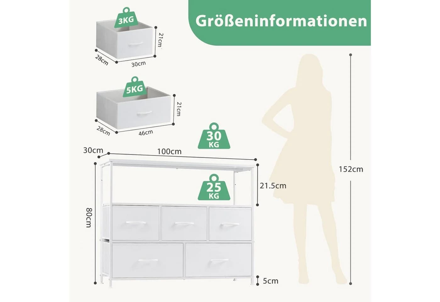 DUMOS Schubkastenkommode mit 5 Schubladen Weiß - Bild 3
