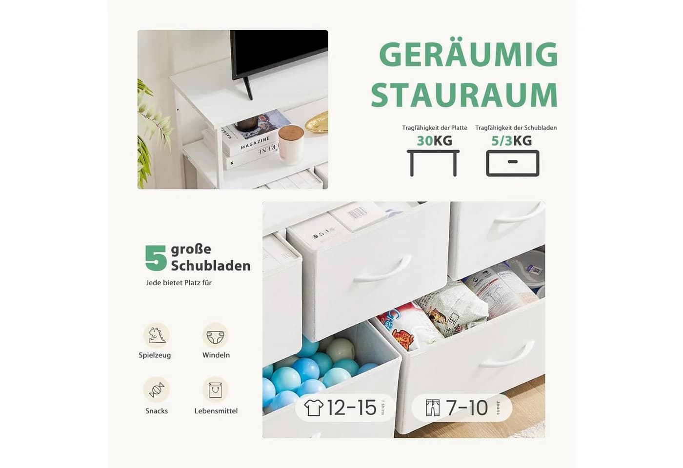 DUMOS Schubkastenkommode mit 5 Schubladen Weiß - Bild 4