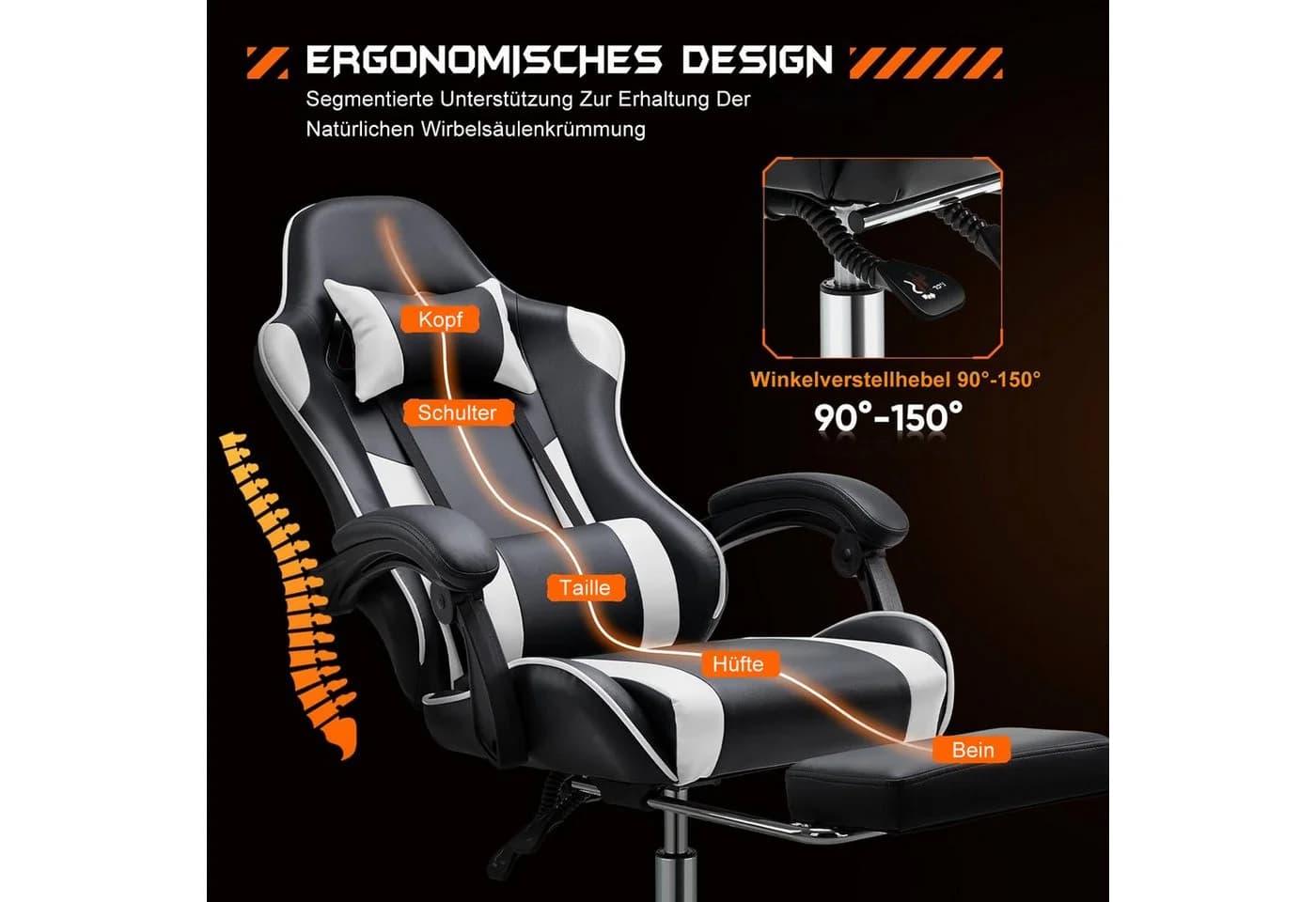 DUMOS Gaming-Stuhl Ergonomischer Bürostuhl mit Fußstütze und Kunstleder - Bild 4