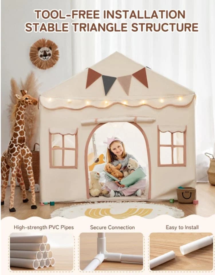 besrey 2-in-1 Kinderzelt mit Matte & Lichtern Beige - Bild 4