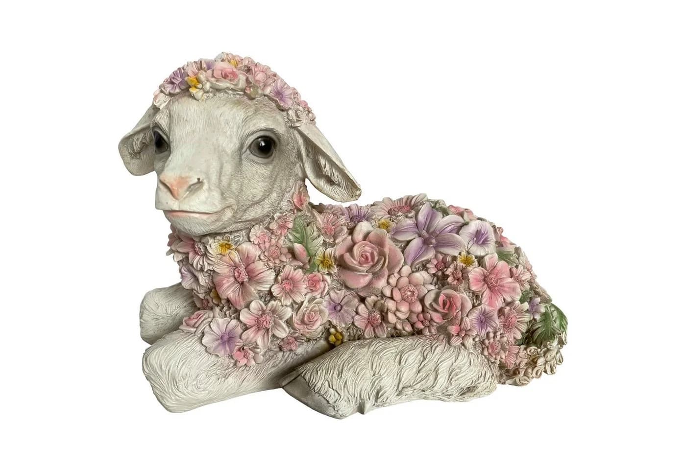 Online-Fuchs Gartenfigur Liegendes Schaf mit Blumen