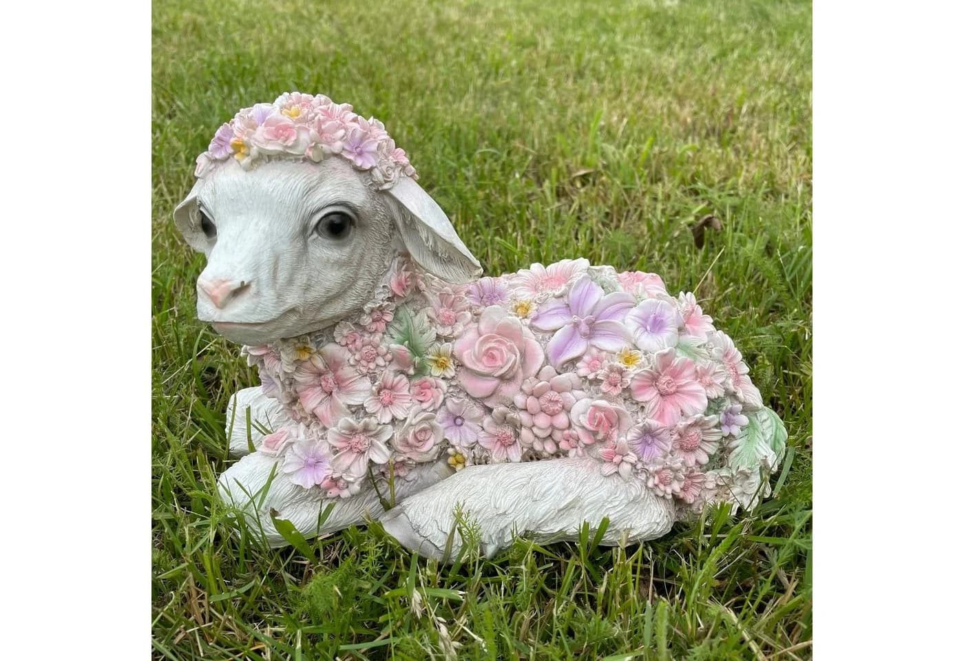 Online-Fuchs Gartenfigur Liegendes Schaf mit Blumen - Bild 2