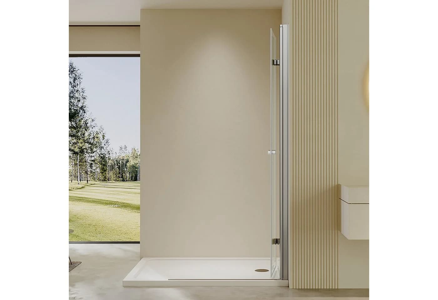 AmuseVera Walk-in-Dusche Duschwand Glas, Sicherheitsglas, Drehfalttür