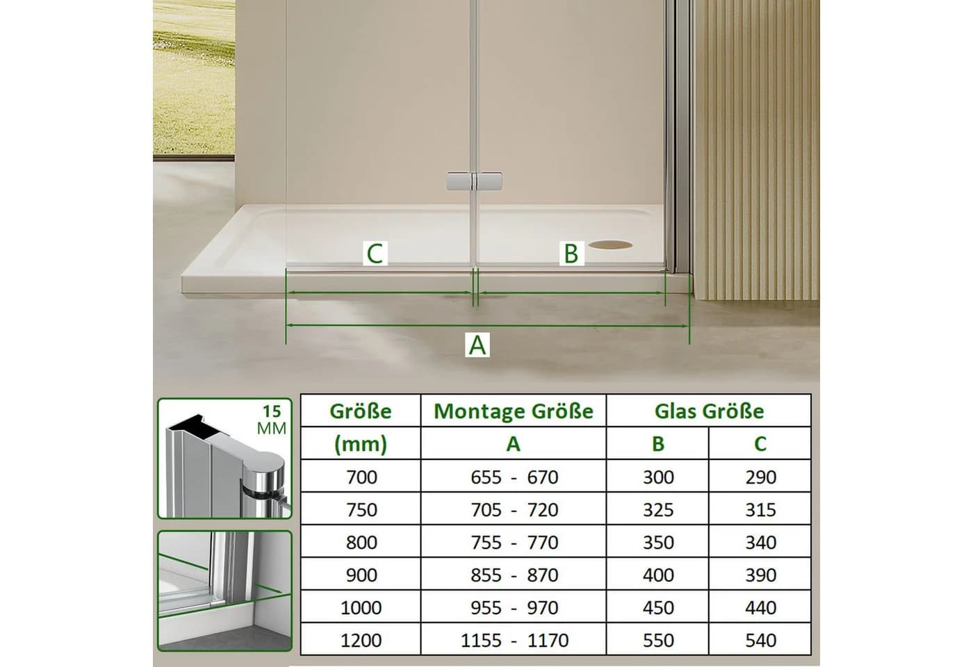 AmuseVera Walk-in-Dusche Duschwand Glas, Sicherheitsglas, Drehfalttür - Bild 4