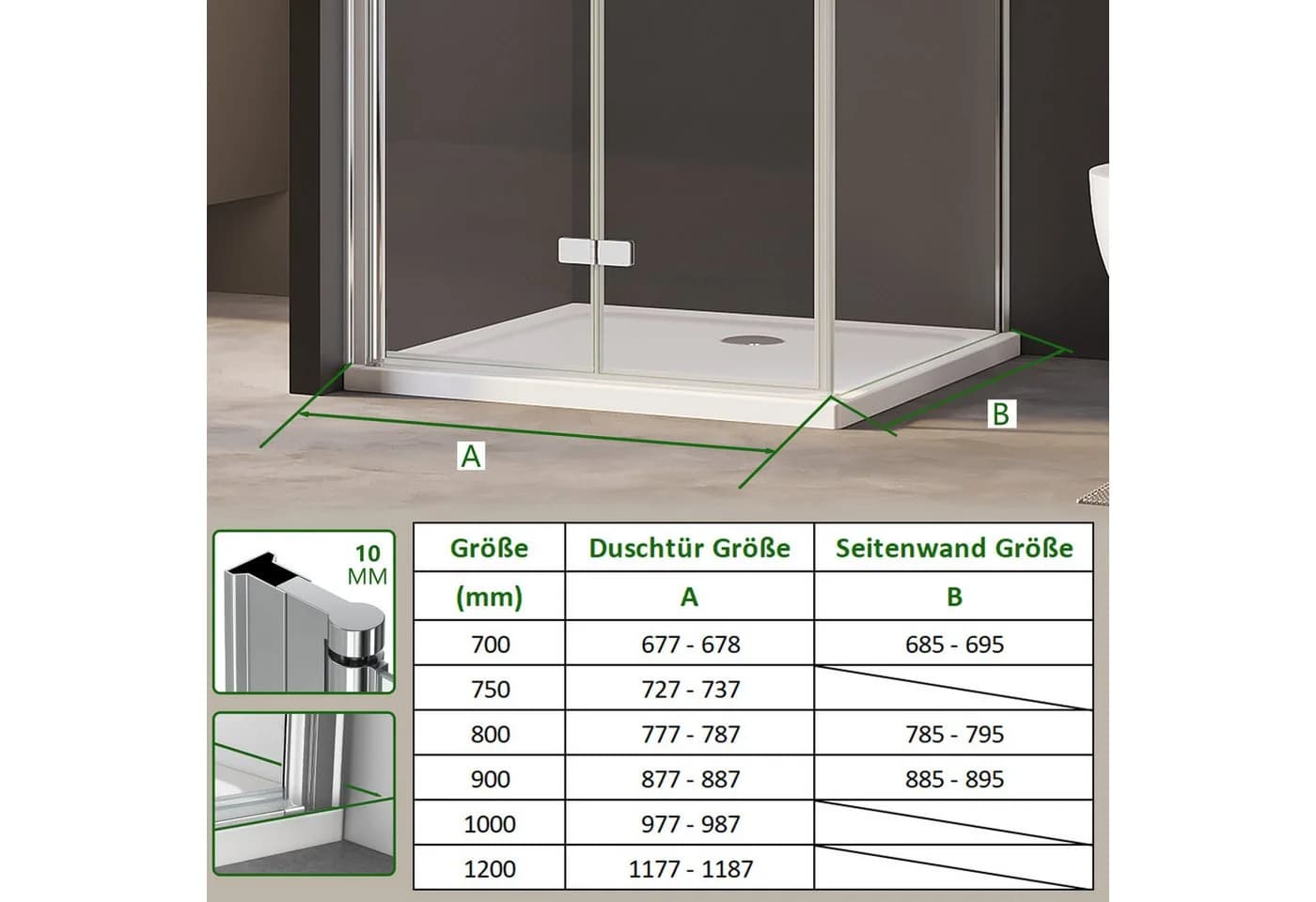 AmuseVera Eckdusche Faltbar 70x70cm ESG Glas Aluminium Silber - Bild 4