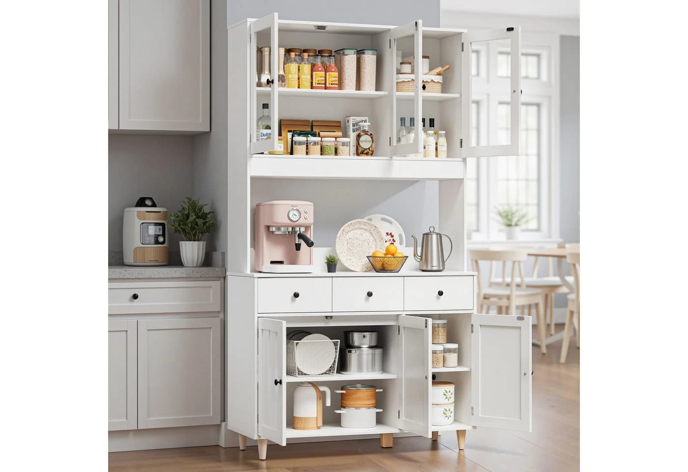 Bealife Küchenschrank mit Arbeitsplatte und 3 Schubladen Weiß/Schwarz - Bild 3