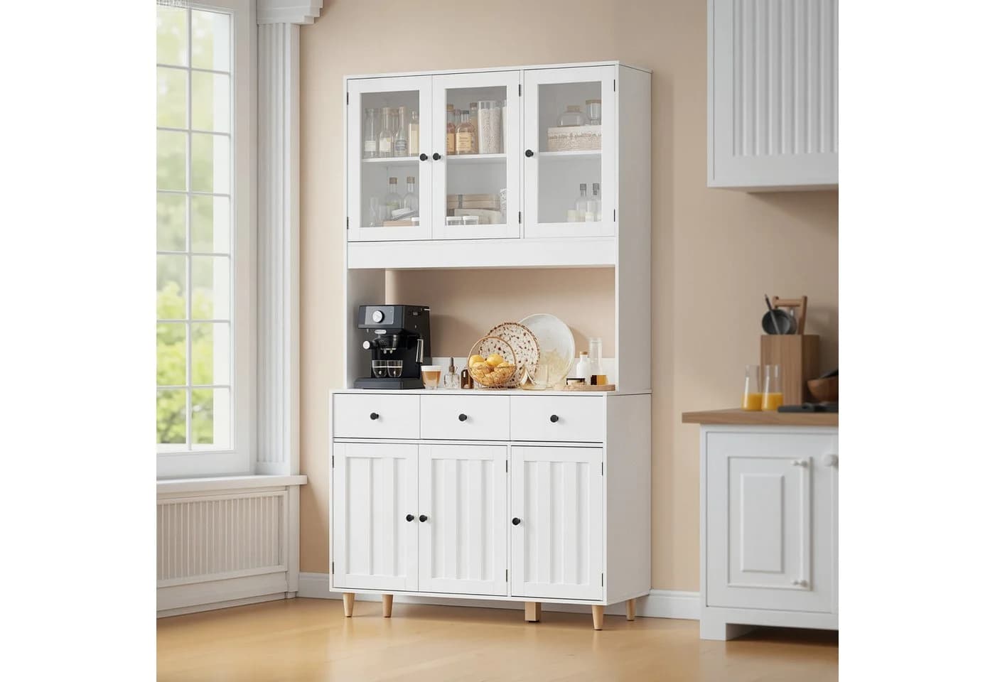 Bealife Küchenschrank mit Arbeitsplatte und 3 Schubladen Weiß/Schwarz - Bild 4