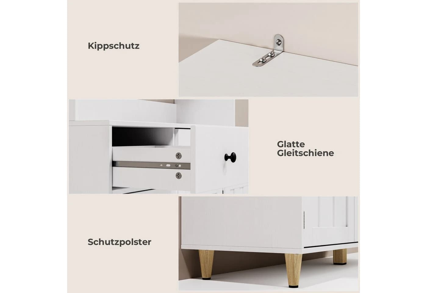 Bealife Küchenschrank mit Arbeitsplatte und 3 Schubladen Weiß/Schwarz - Bild 5