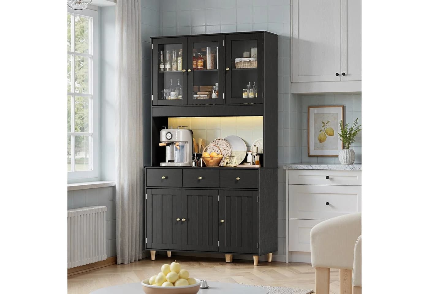 Bealife Küchenschrank mit Arbeitsplatte und 3 Schubladen Weiß/Schwarz - Bild 4